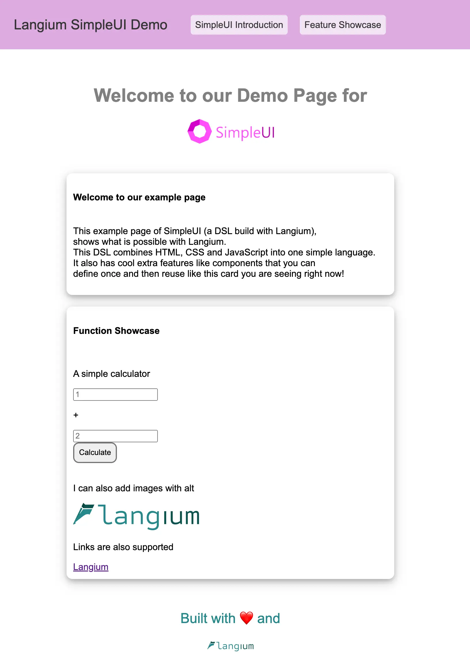 Example page generated with SimpleUI