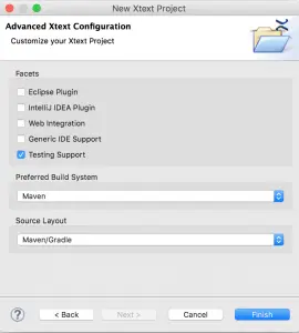 Eclipse wizard page for selecting Xtext project facets