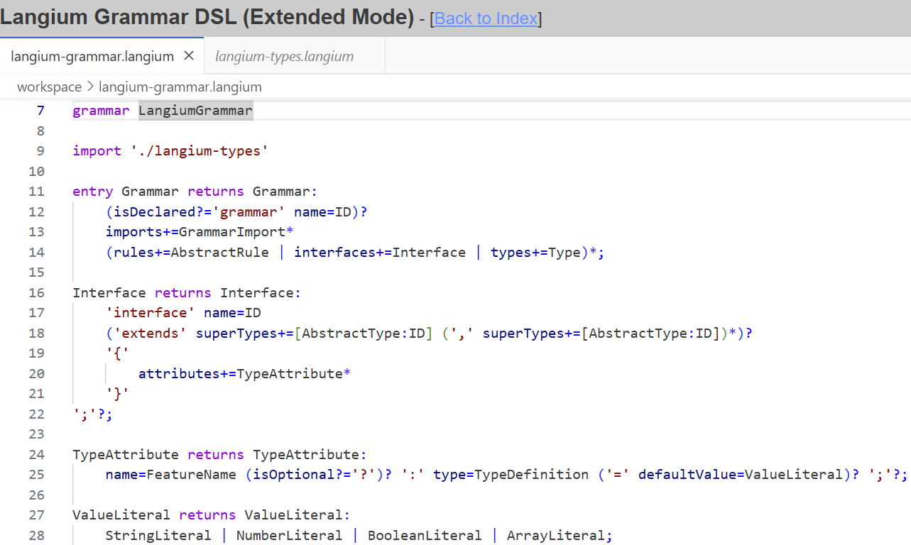 Application example: Langium Grammar DSL
