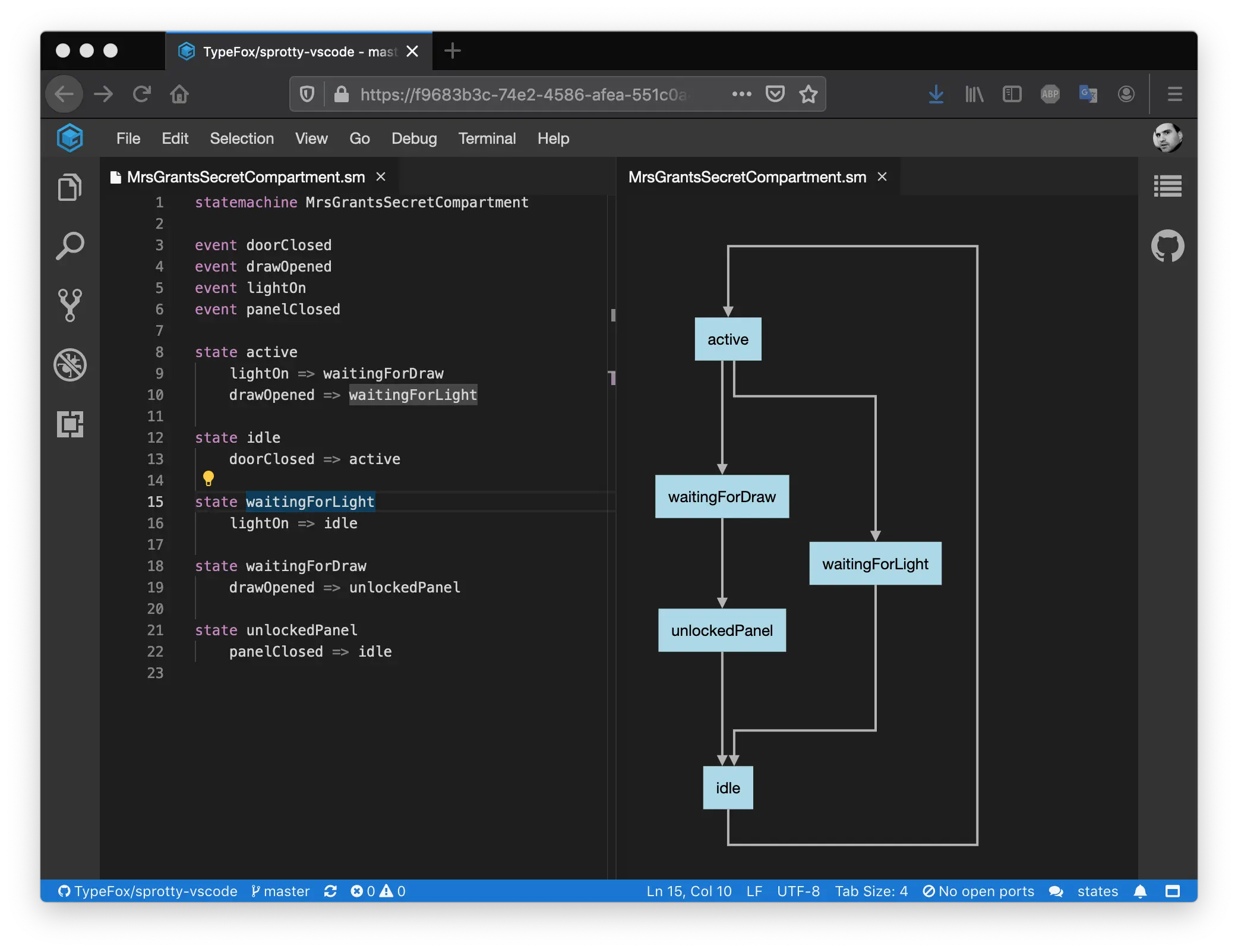 The example running in Gitpod