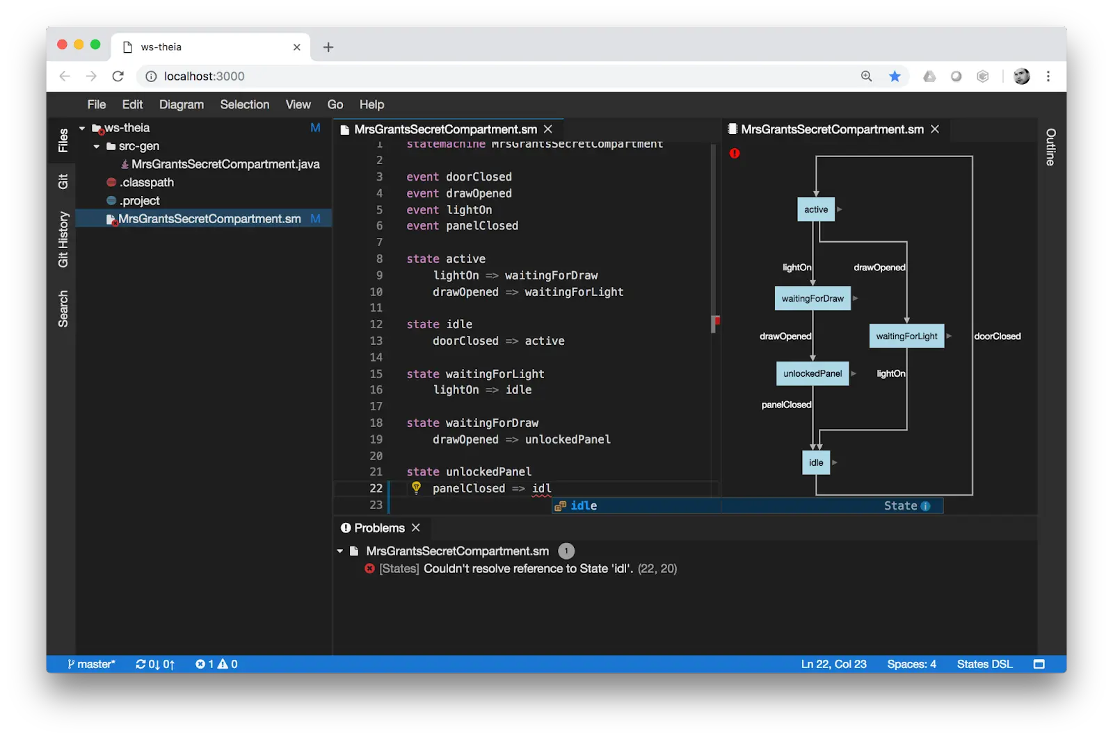 State machine DSL with accompanying graphical view