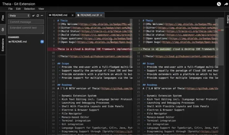 Diff view in Theia