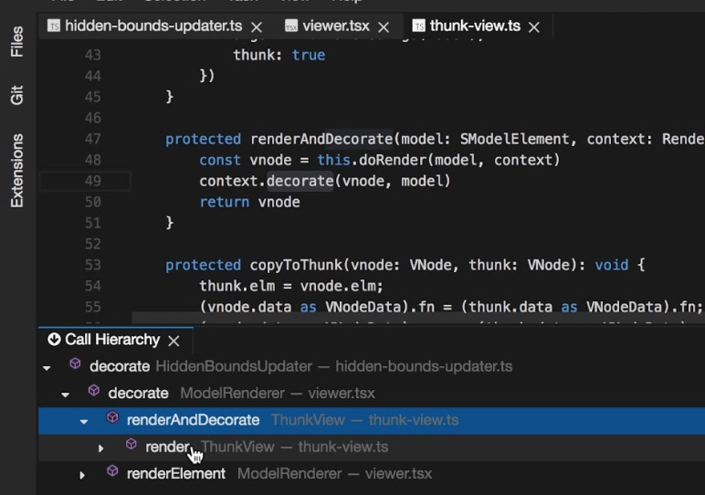 Explore the call hierarchy in Theia